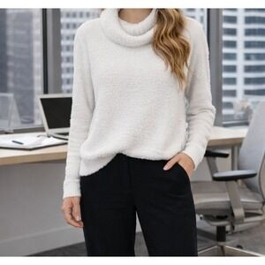 So Cozy‎ Plush Fuzzy Oversized Teddy Turtleneck Sweater Women's XL White Cropped